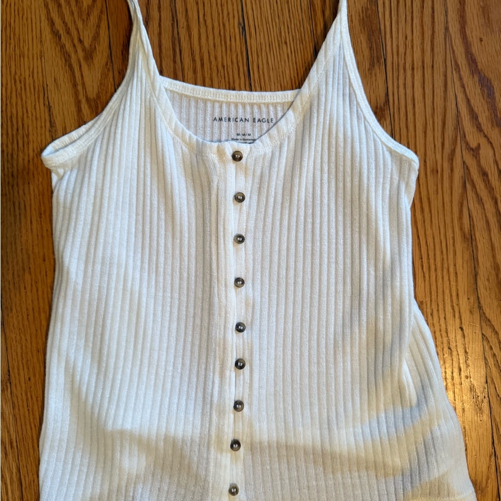 American Eagle Outfitters Cream Ribbed Camisole with Buttons
